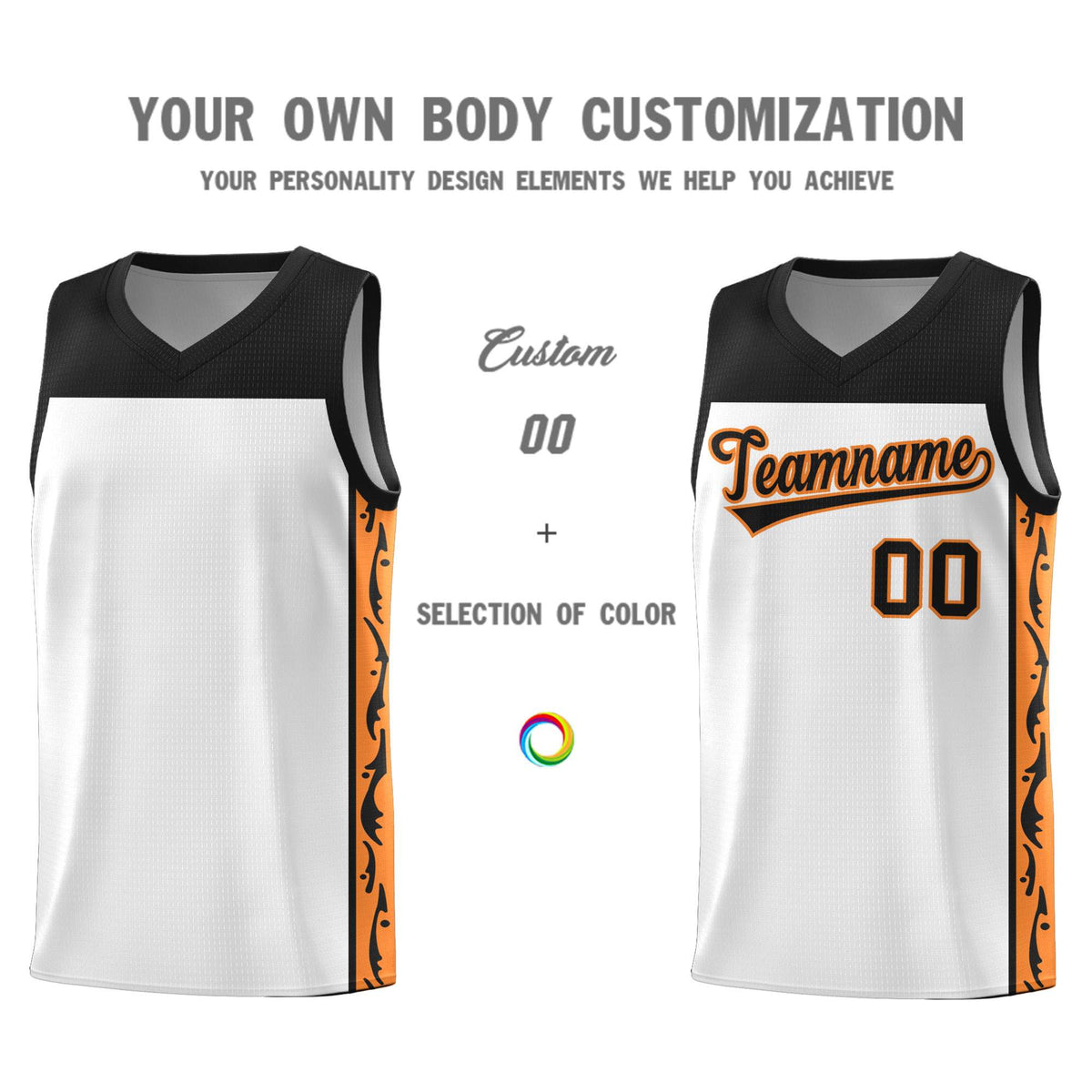 Custom White Side Pattern Sports Uniform Basketball Jersey