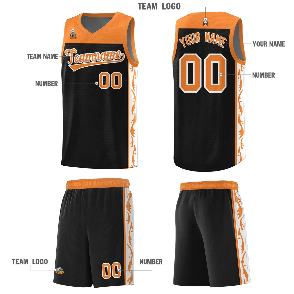 Custom Black Side Pattern Sports Uniform Basketball Jersey