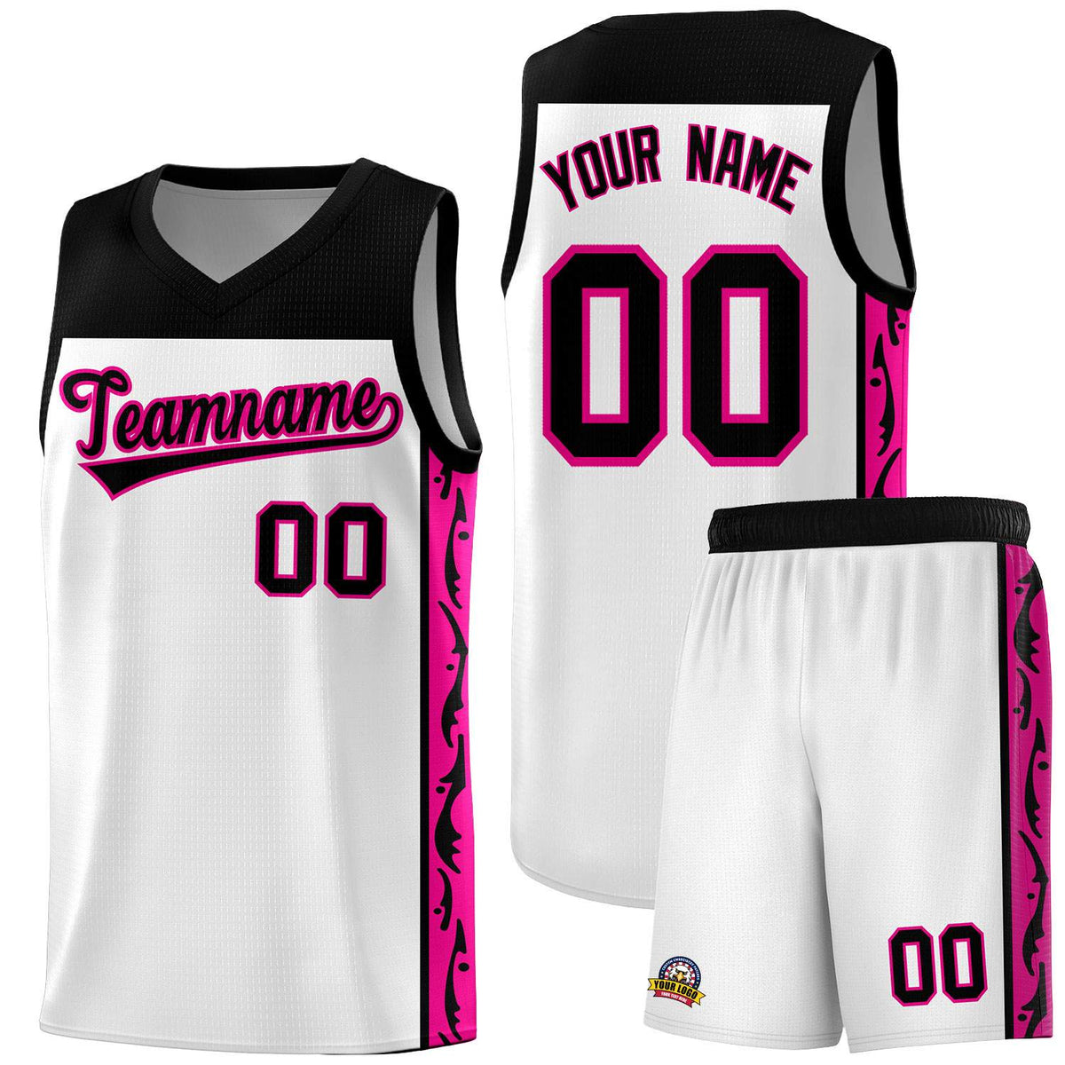 Custom White Side Pattern Sports Uniform Basketball Jersey