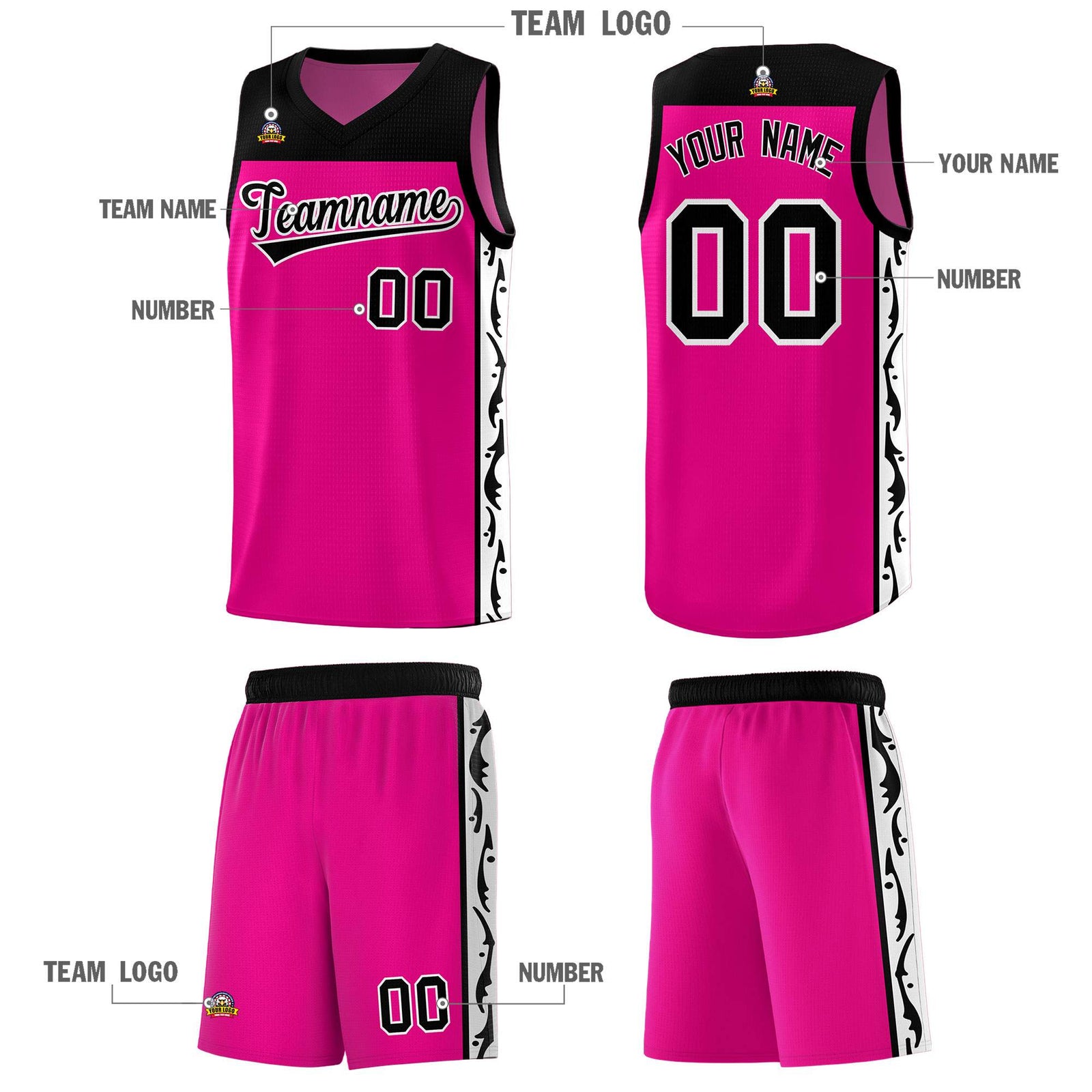 Custom Red Side Pattern Sports Uniform Basketball Jersey