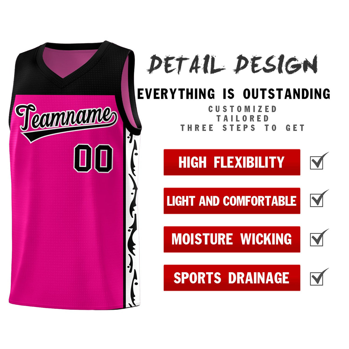 Custom Red Side Pattern Sports Uniform Basketball Jersey