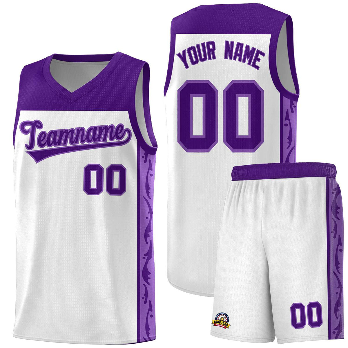 Custom White Side Pattern Sports Uniform Basketball Jersey