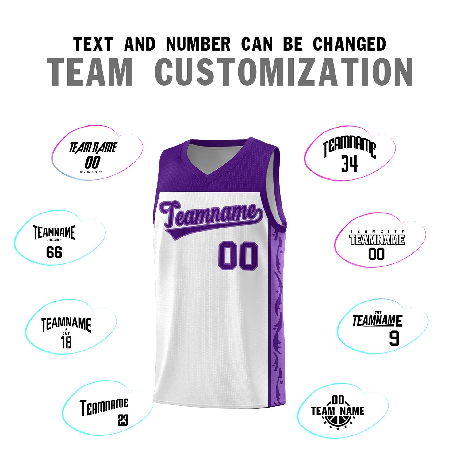 Custom White Side Pattern Sports Uniform Basketball Jersey