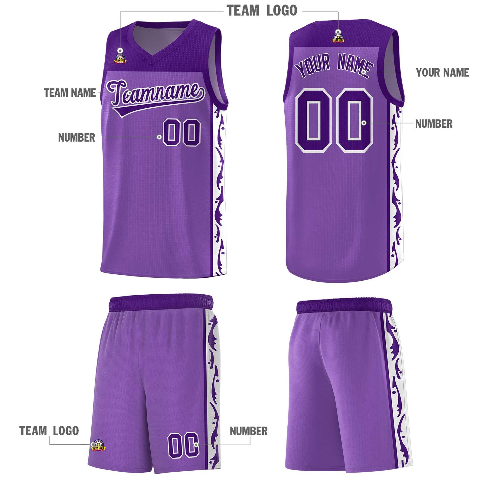 Custom Purple Side Pattern Sports Uniform Basketball Jersey