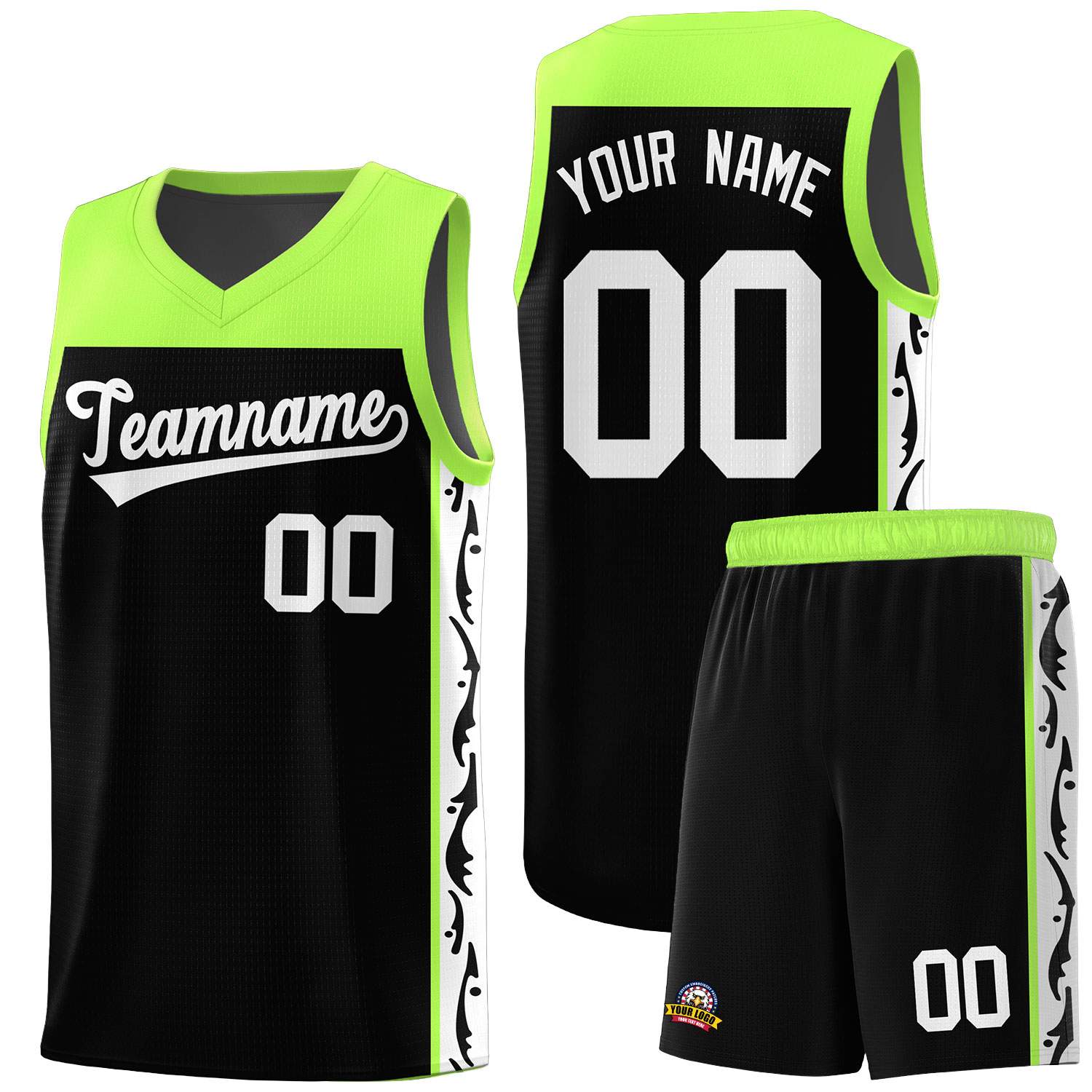Custom Black Side Pattern Sports Uniform Basketball Jersey