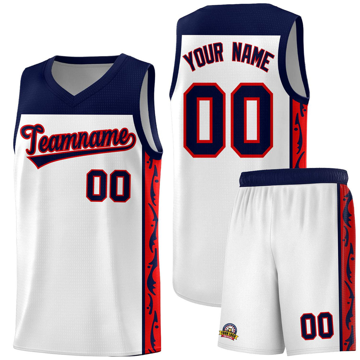 Custom White Side Pattern Sports Uniform Basketball Jersey
