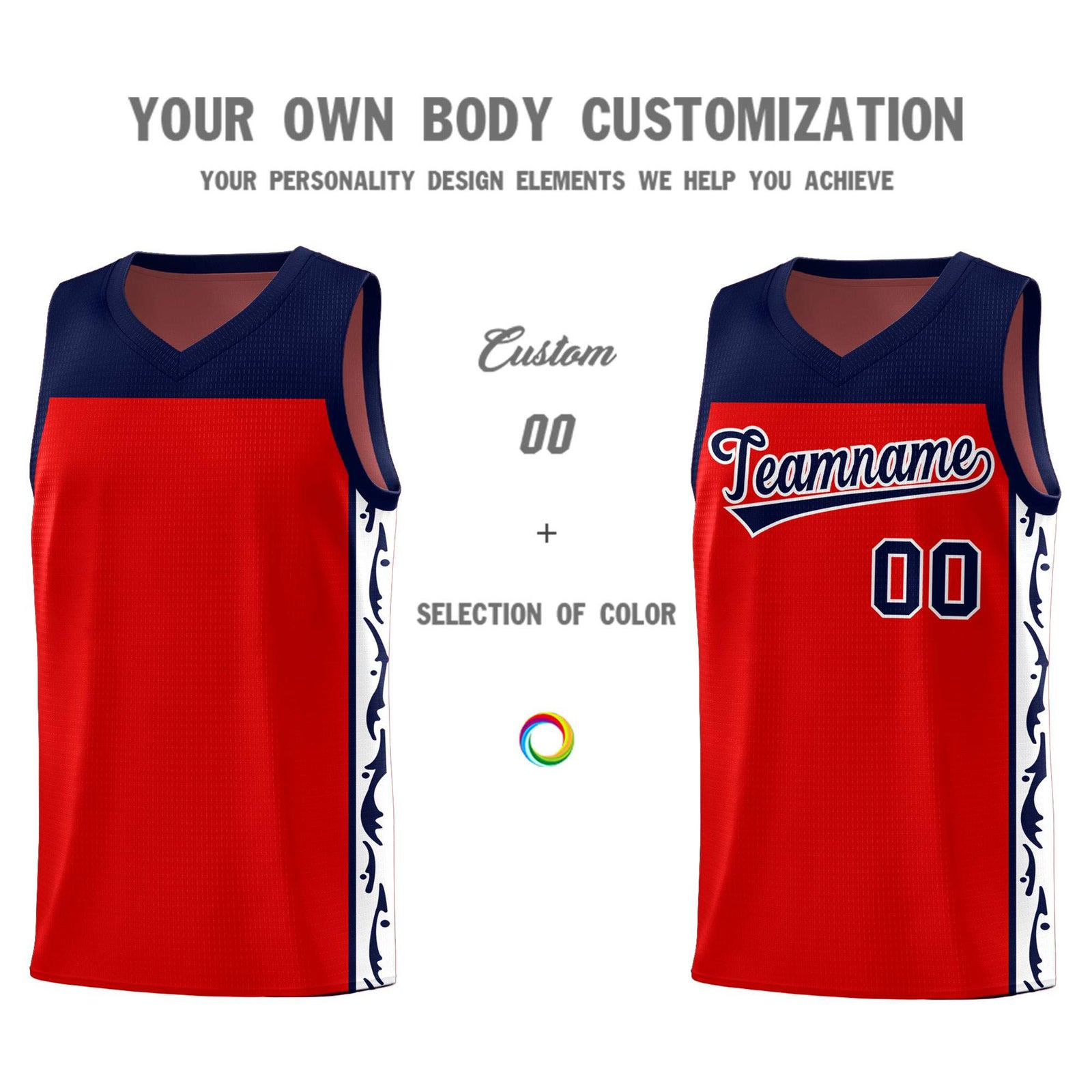 Custom Red Side Pattern Sports Uniform Basketball Jersey