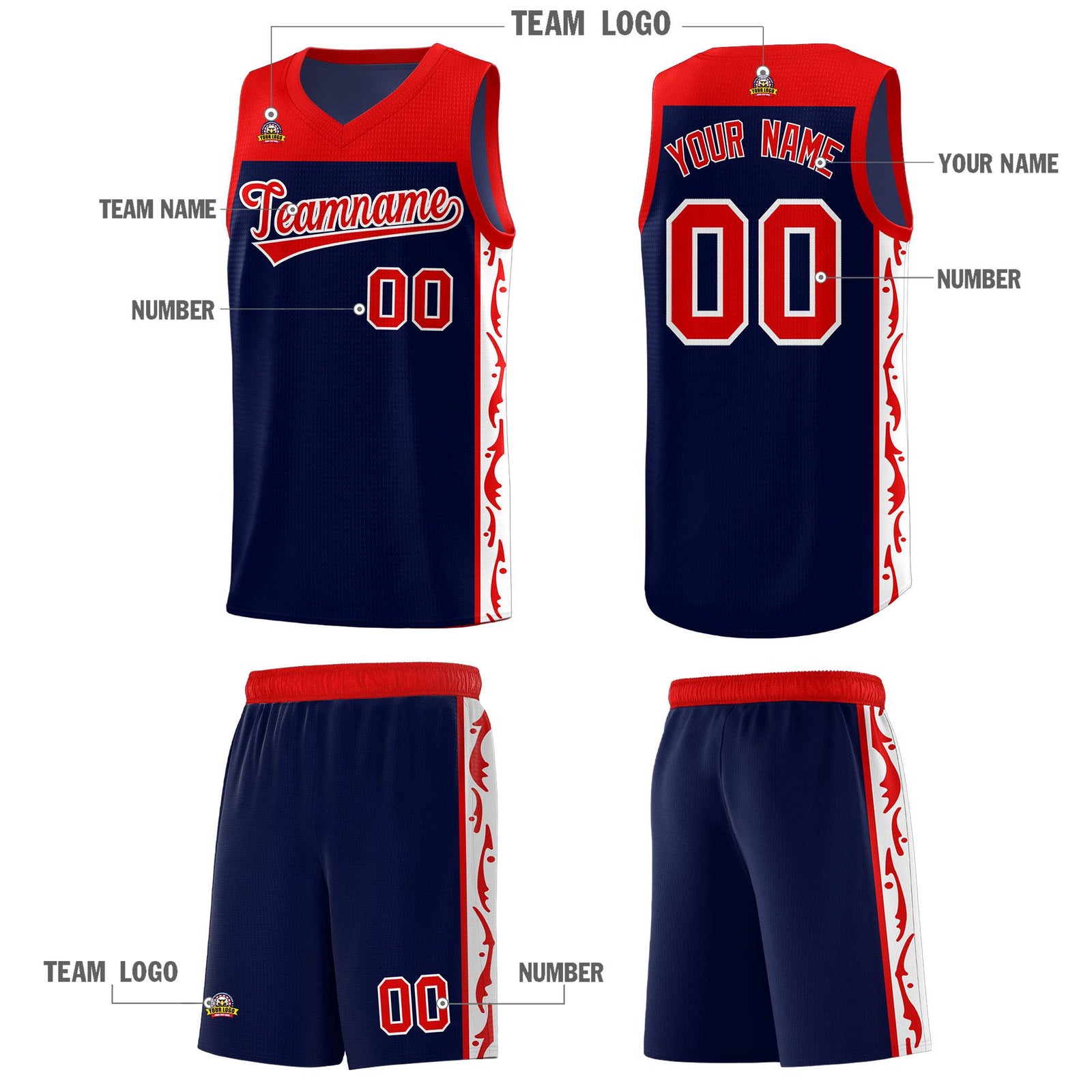 Custom Navy Side Pattern Sports Uniform Basketball Jersey