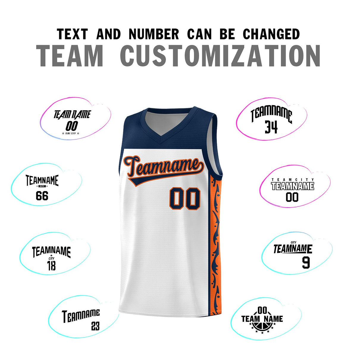 Custom White Side Pattern Sports Uniform Basketball Jersey