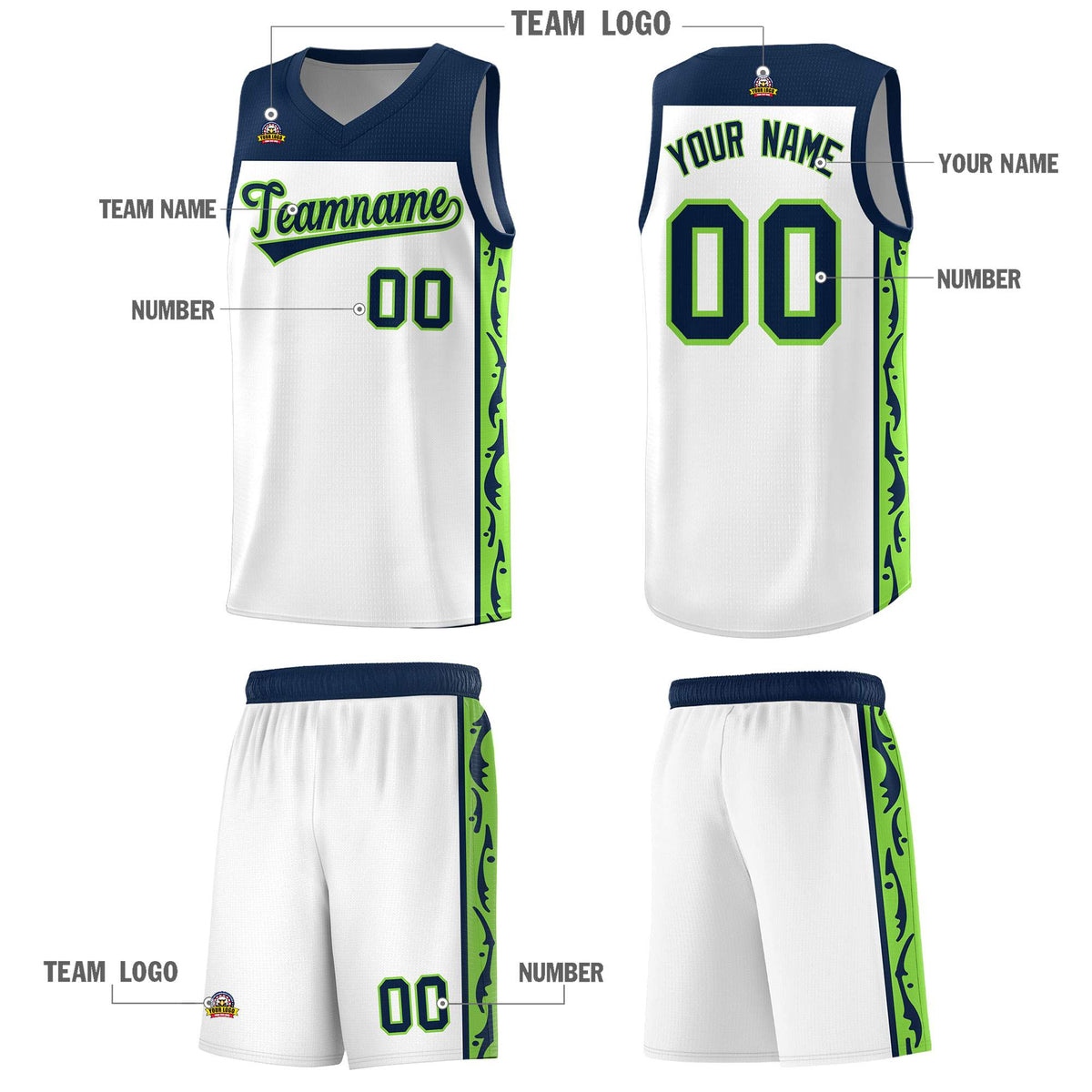 Custom White Side Pattern Sports Uniform Basketball Jersey