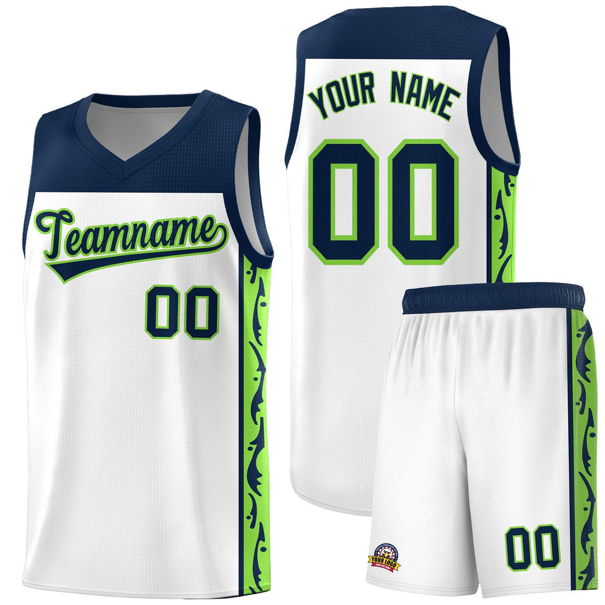 Custom White Side Pattern Sports Uniform Basketball Jersey