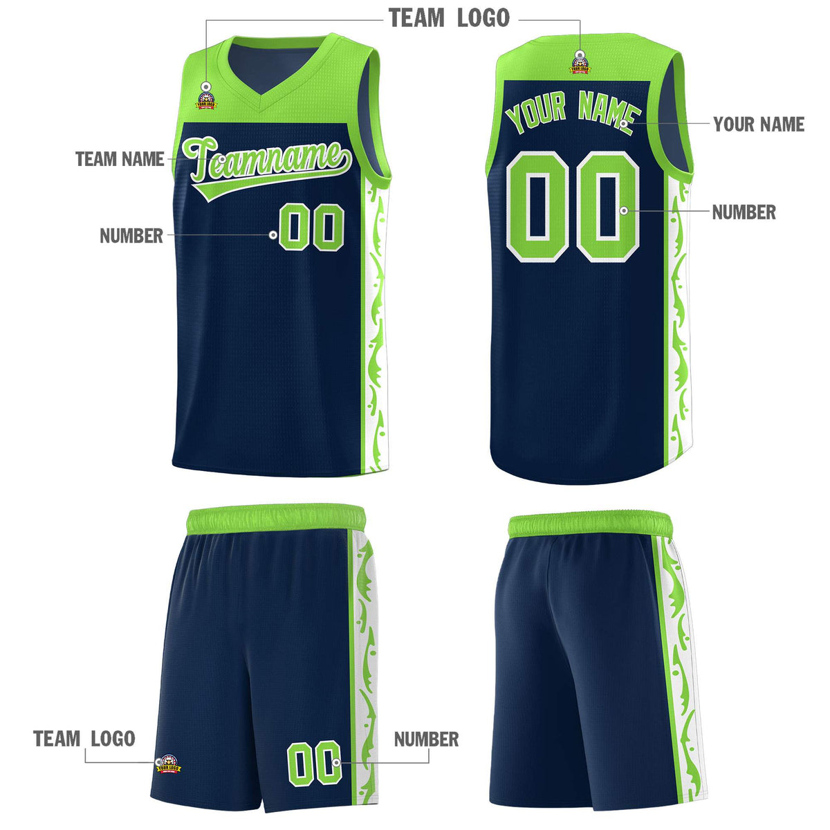 Custom Navy Side Pattern Sports Uniform Basketball Jersey