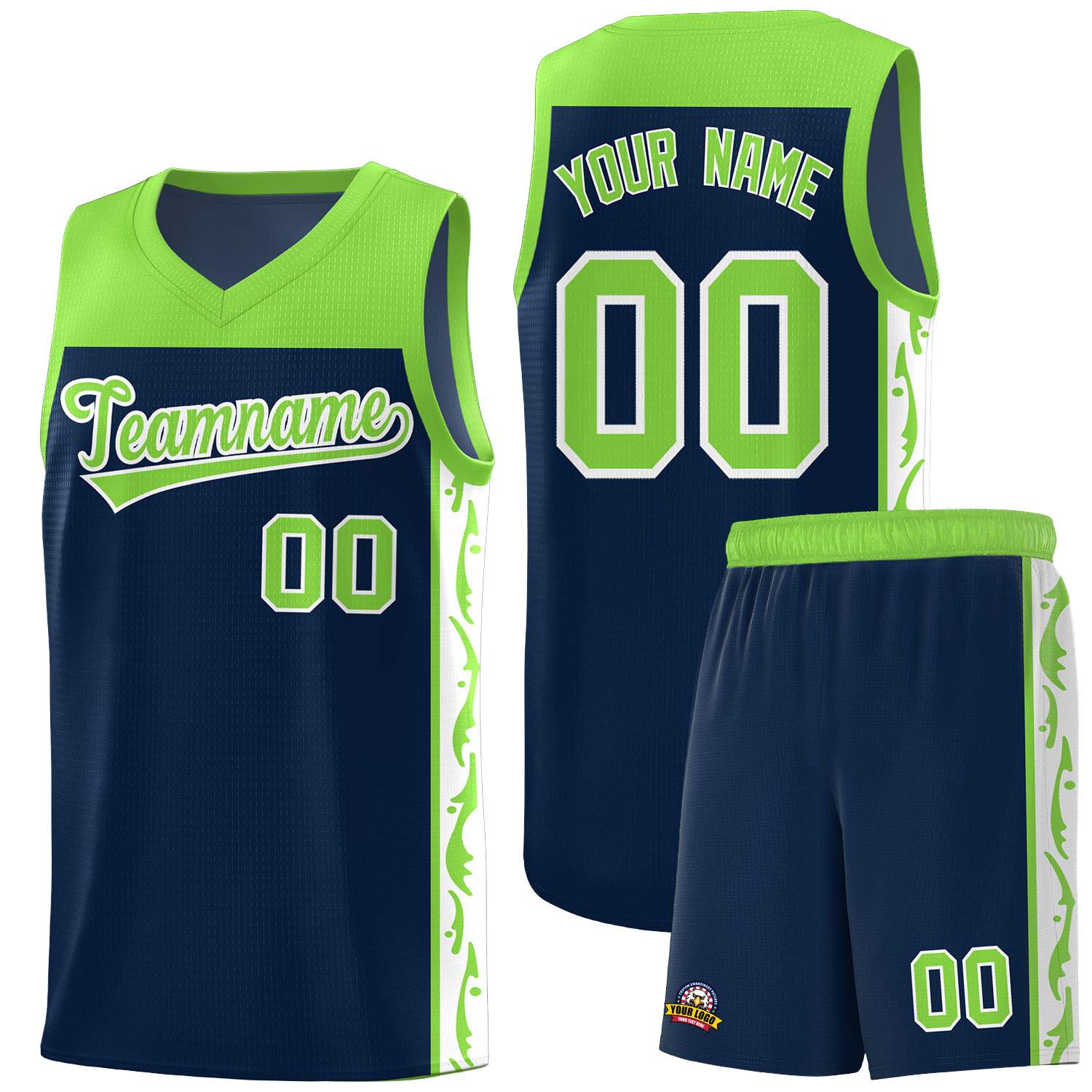 Custom Navy Side Pattern Sports Uniform Basketball Jersey