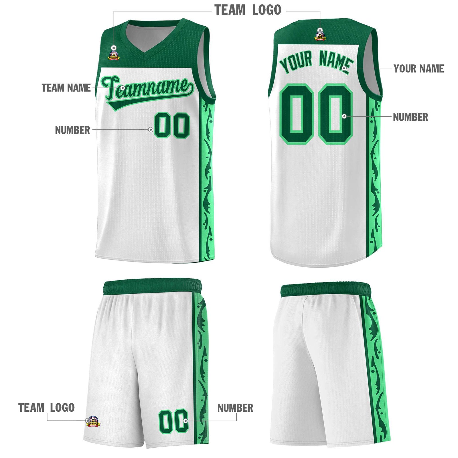 Custom White Side Pattern Sports Uniform Basketball Jersey