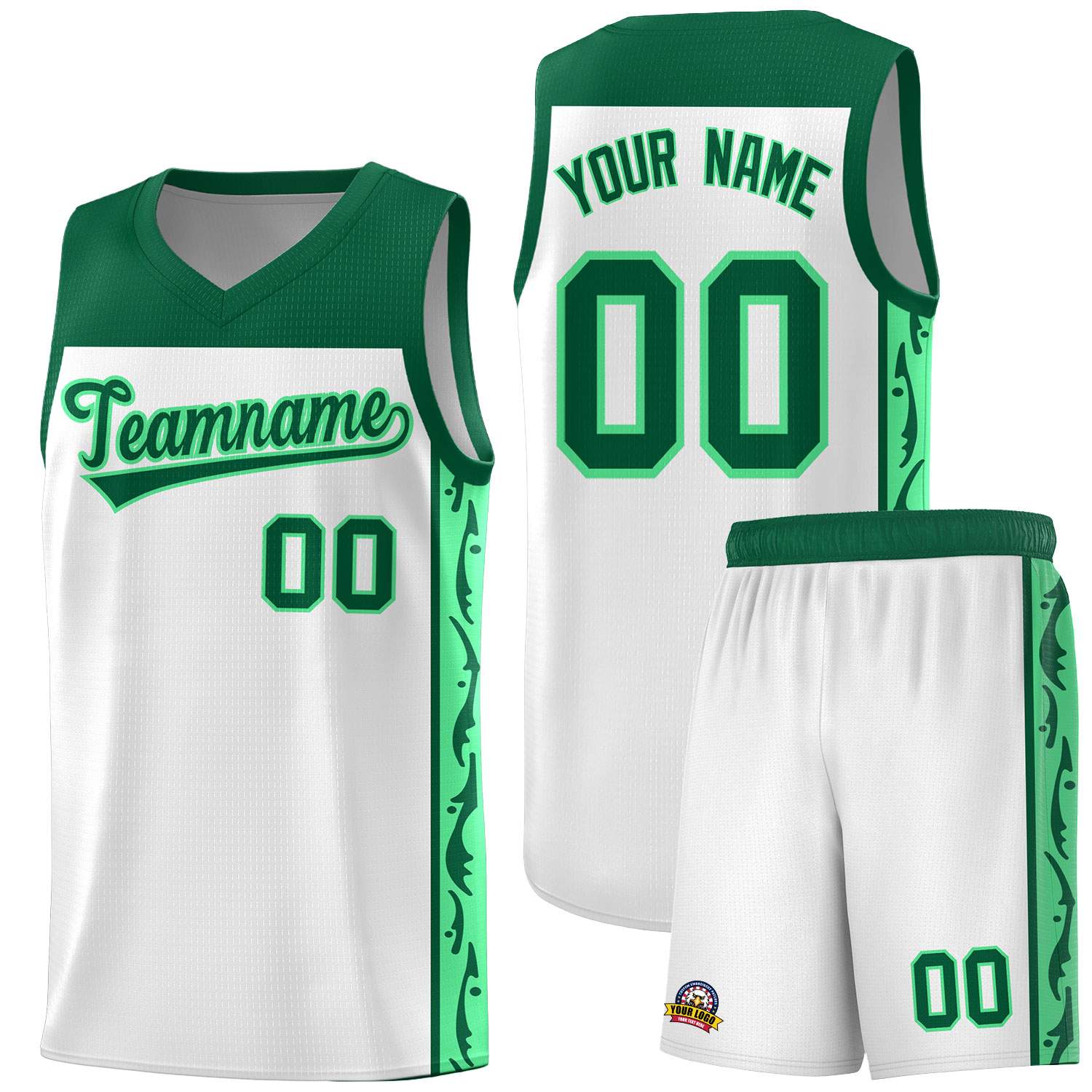 Custom White Side Pattern Sports Uniform Basketball Jersey