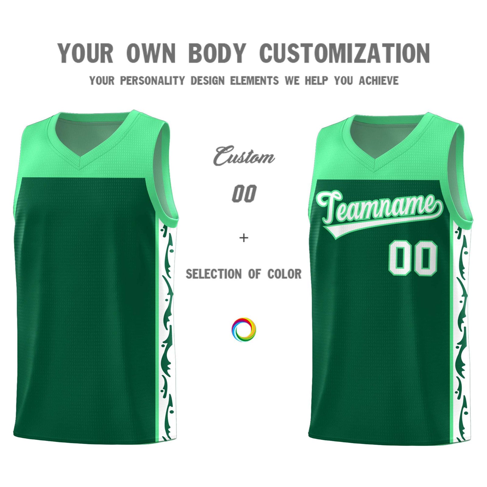 Custom Kelly Green Side Pattern Sports Uniform Basketball Jersey