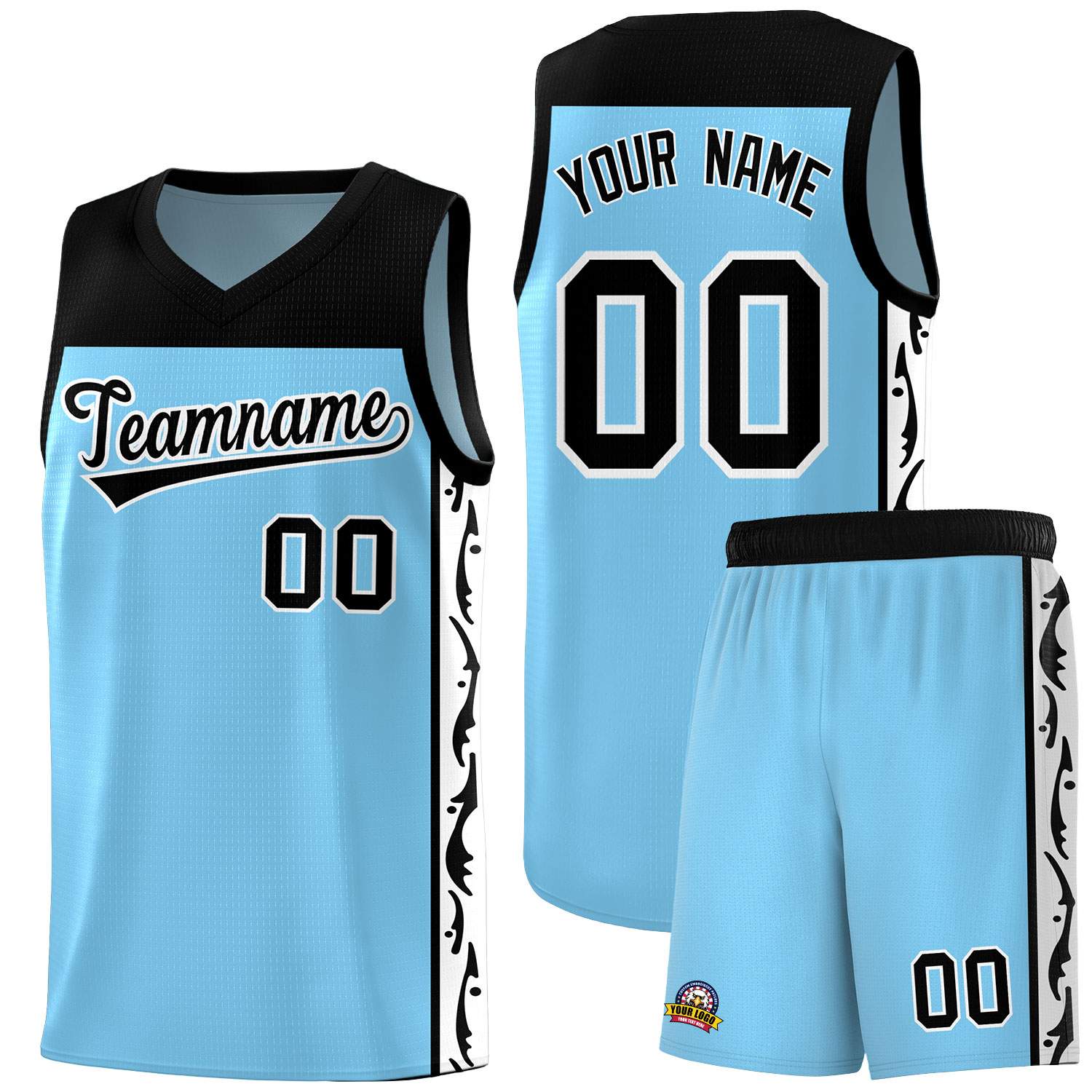 Custom Light Blue Side Pattern Sports Uniform Basketball Jersey