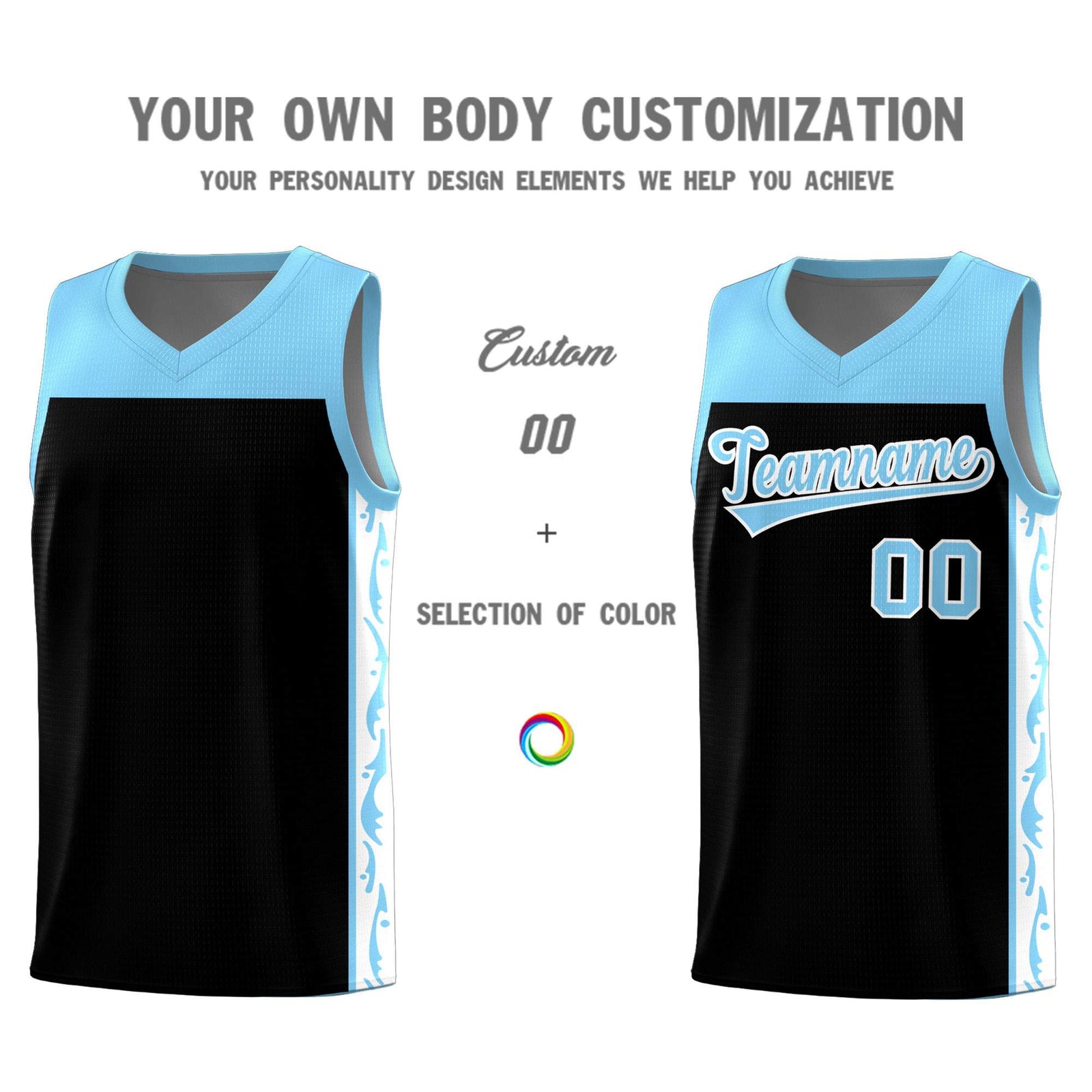 Custom Black Side Pattern Sports Uniform Basketball Jersey