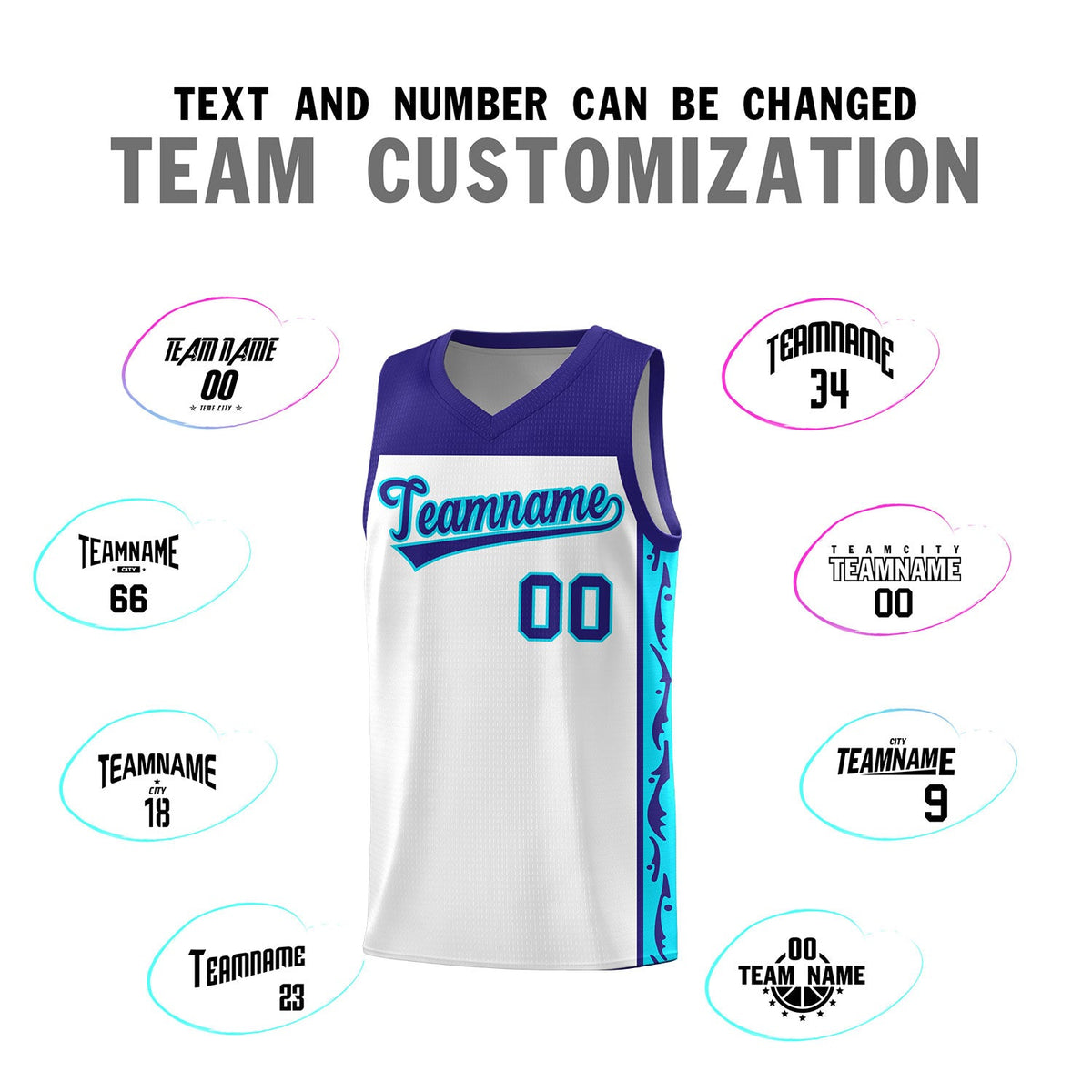 Custom White Side Pattern Sports Uniform Basketball Jersey