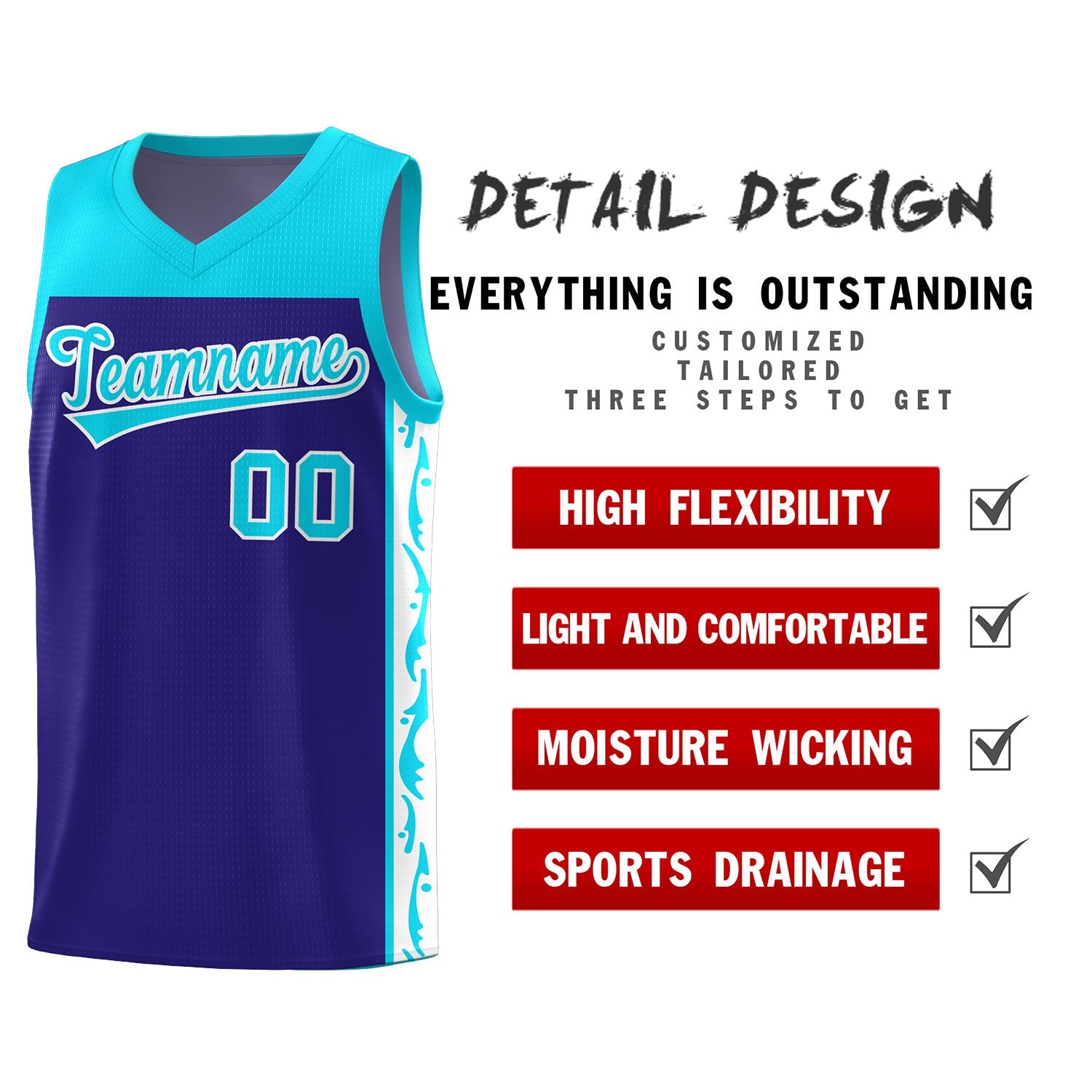 Custom Royal Side Pattern Sports Uniform Basketball Jersey