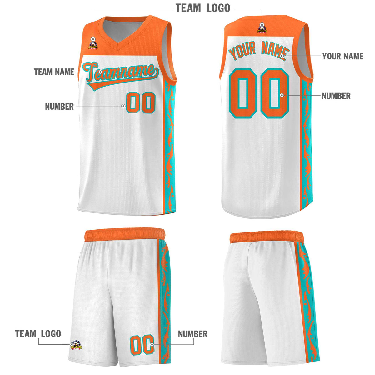 Custom White Side Pattern Sports Uniform Basketball Jersey