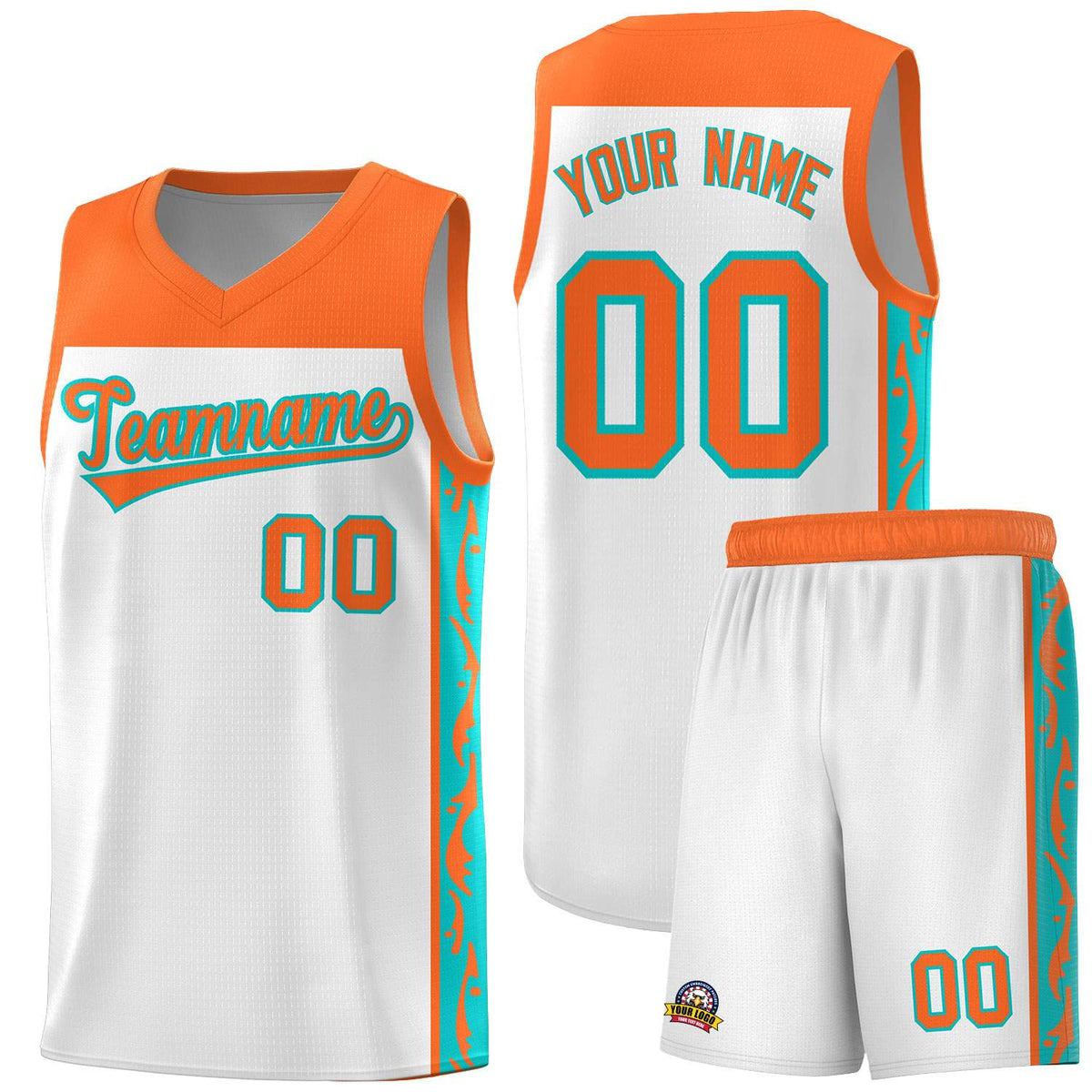 Custom White Side Pattern Sports Uniform Basketball Jersey