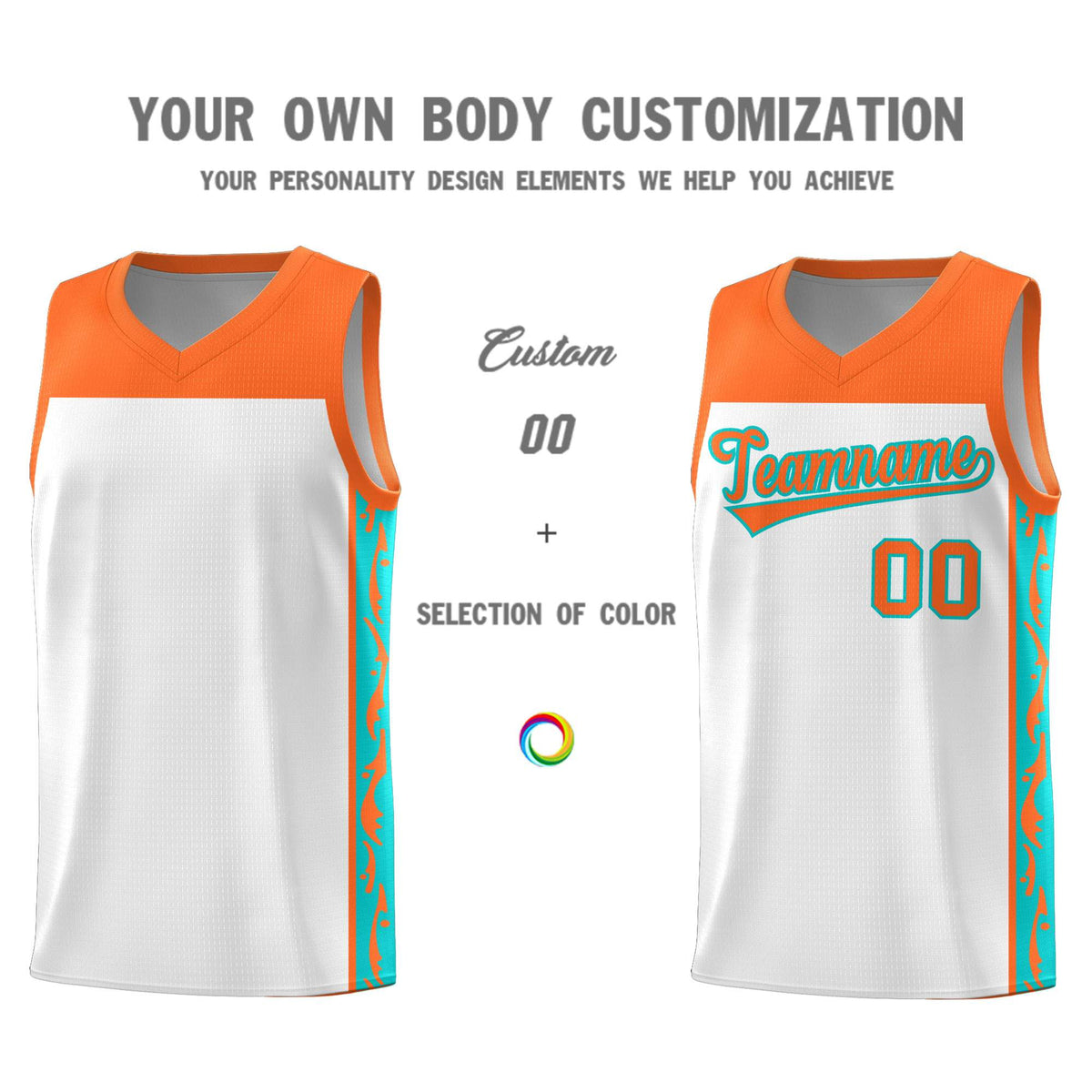 Custom White Side Pattern Sports Uniform Basketball Jersey