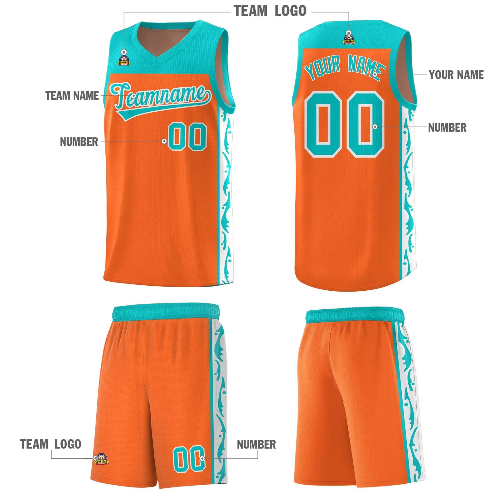 Custom Orange Side Pattern Sports Uniform Basketball Jersey
