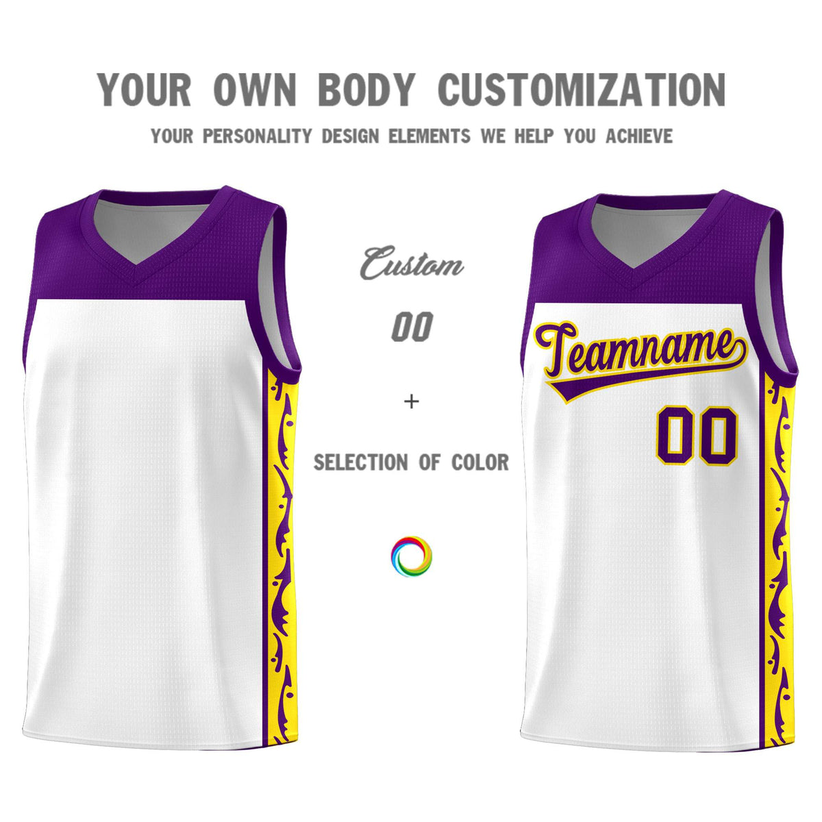 Custom White Side Pattern Sports Uniform Basketball Jersey