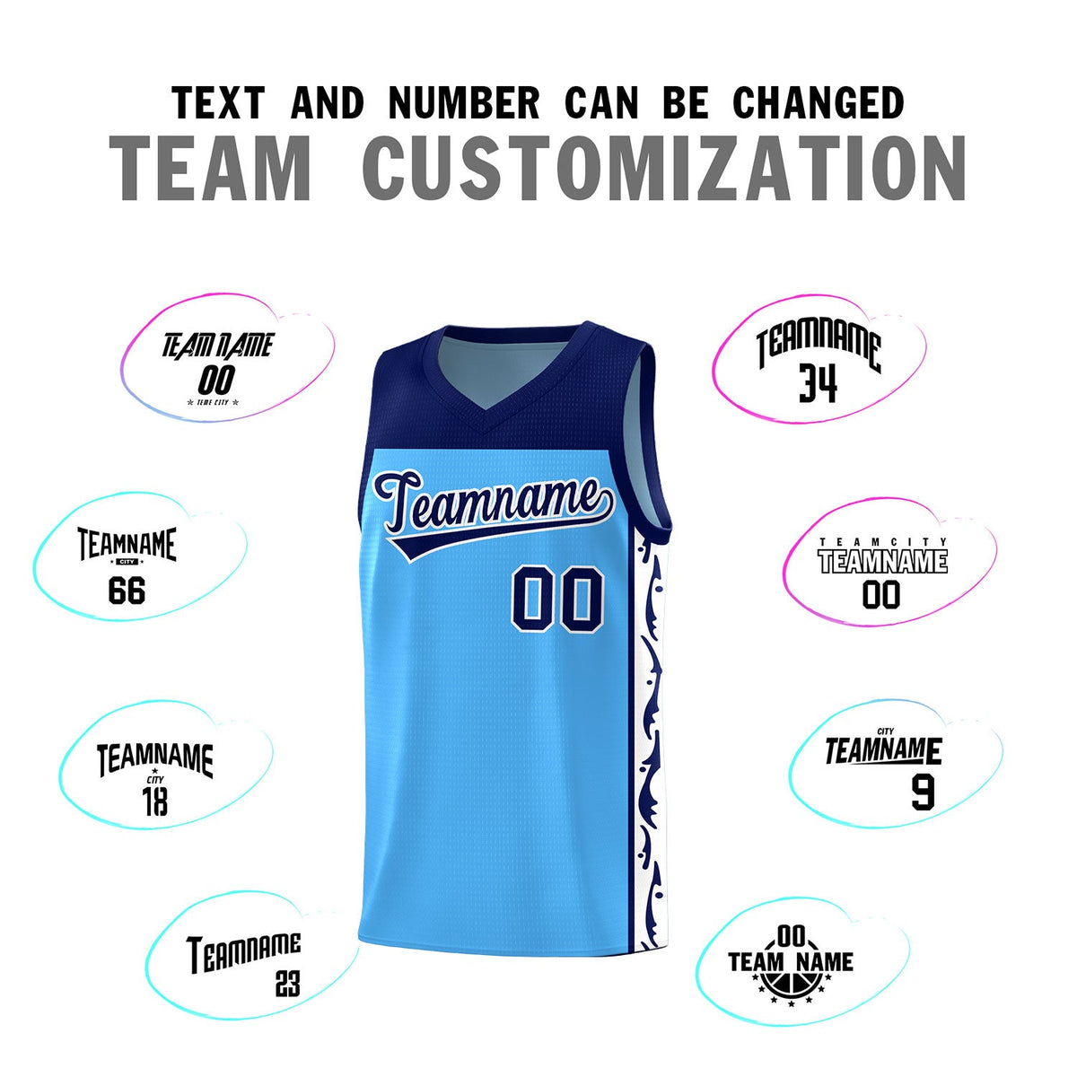 Custom Light Blue Side Pattern Sports Uniform Basketball Jersey