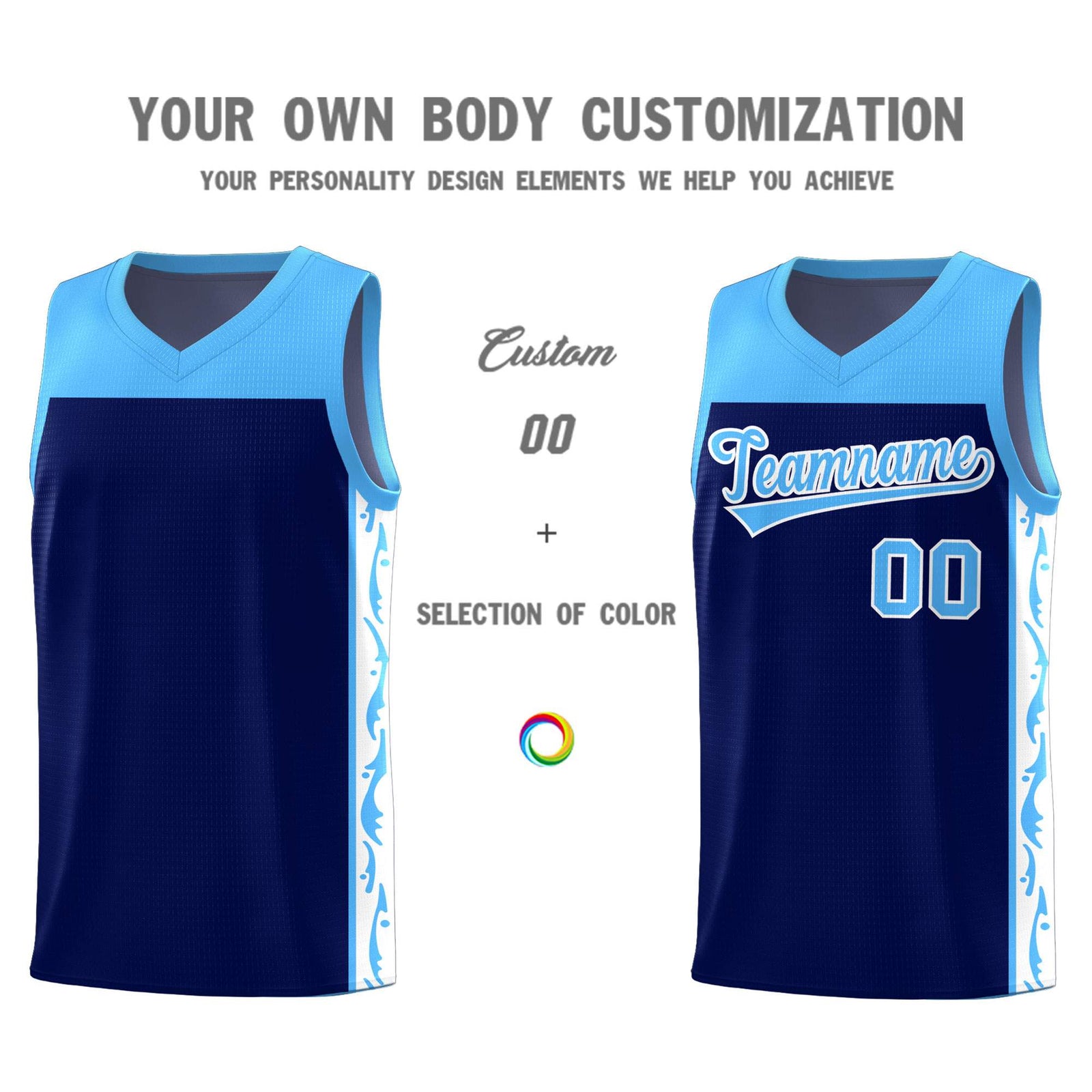 Custom Navy Side Pattern Sports Uniform Basketball Jersey