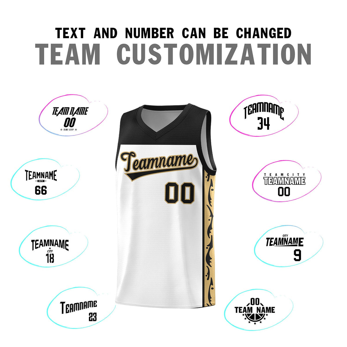 Custom White Side Pattern Sports Uniform Basketball Jersey