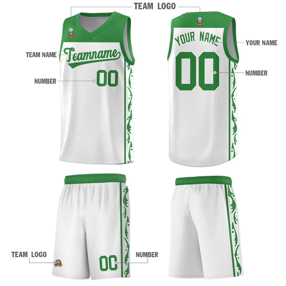 Custom White Side Pattern Sports Uniform Basketball Jersey