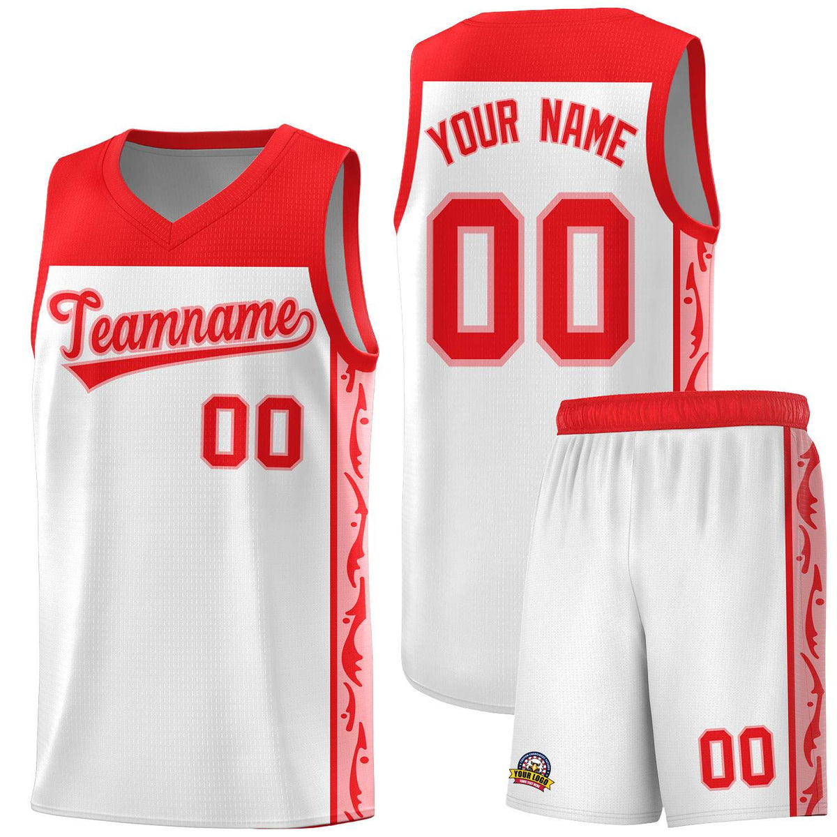 Custom White Side Pattern Sports Uniform Basketball Jersey