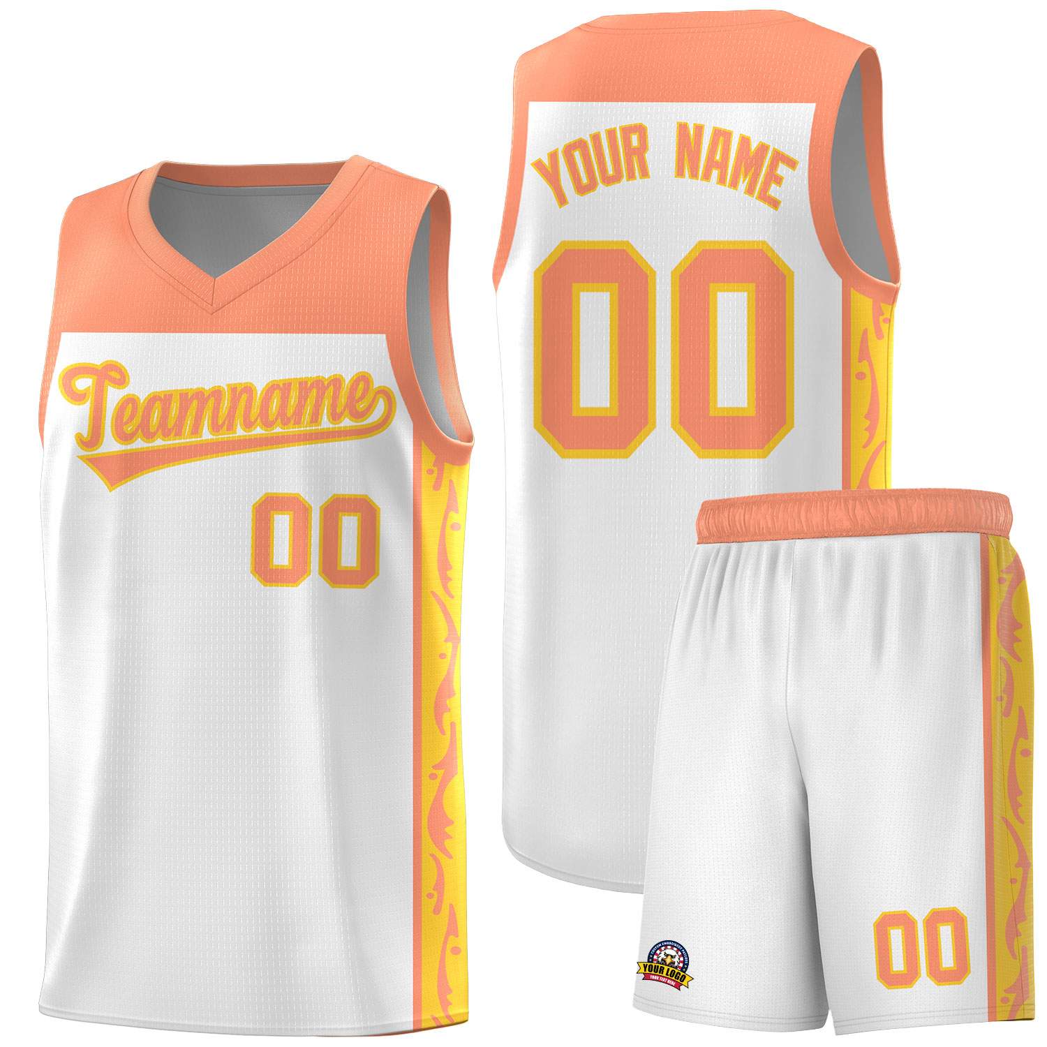 Custom White Side Pattern Sports Uniform Basketball Jersey