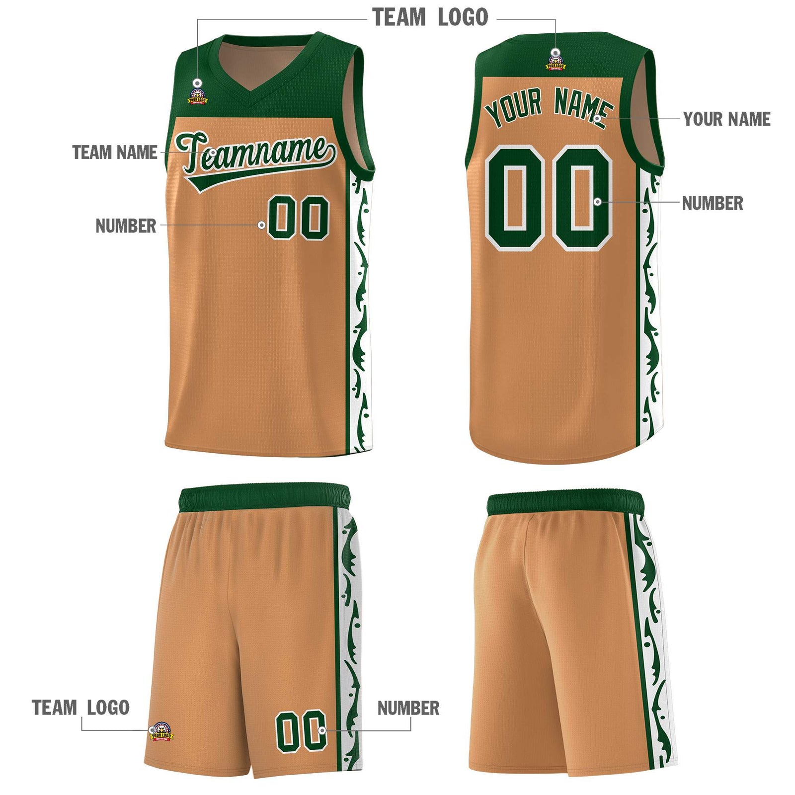 Custom Light Brown Side Pattern Sports Uniform Basketball Jersey
