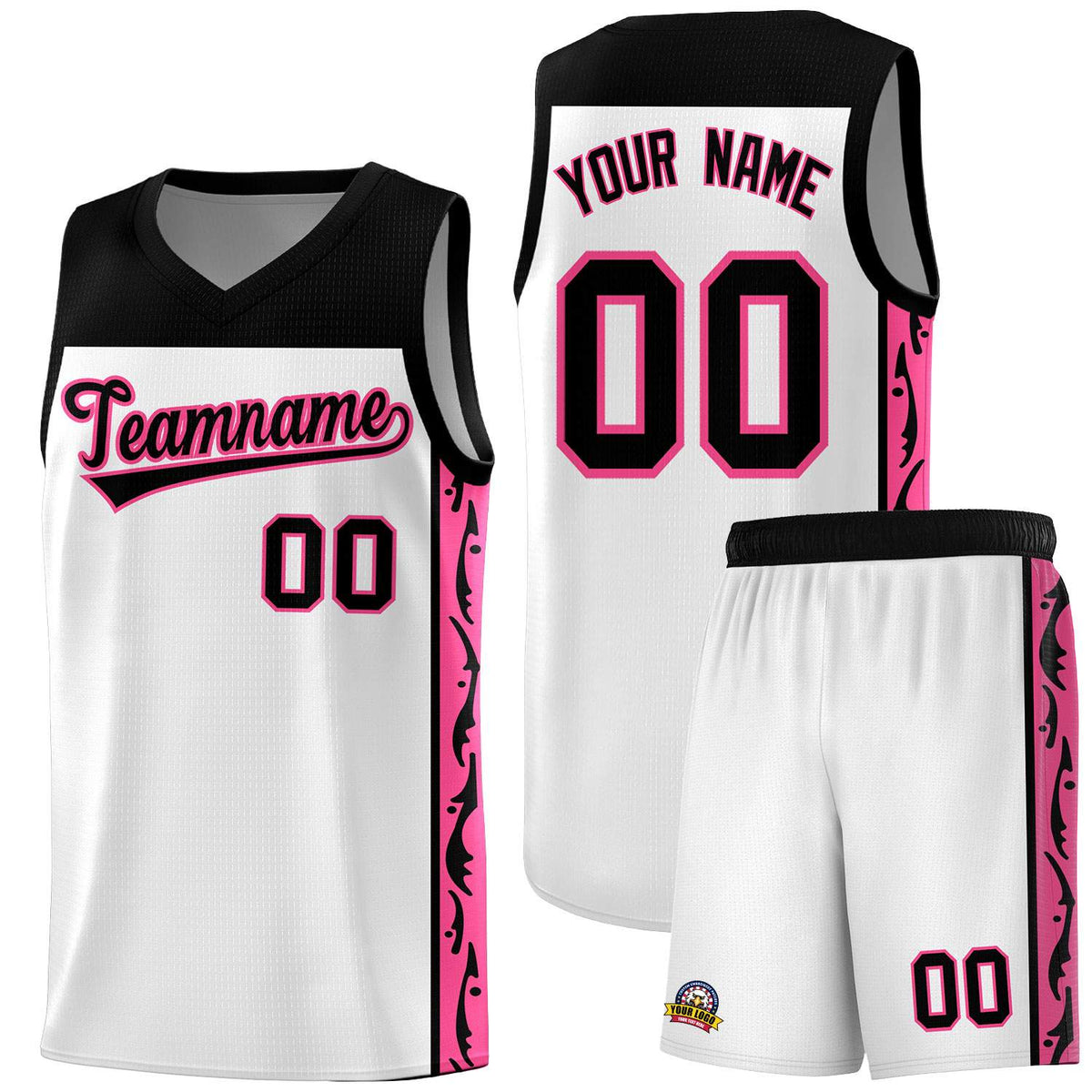 Custom White Side Pattern Sports Uniform Basketball Jersey