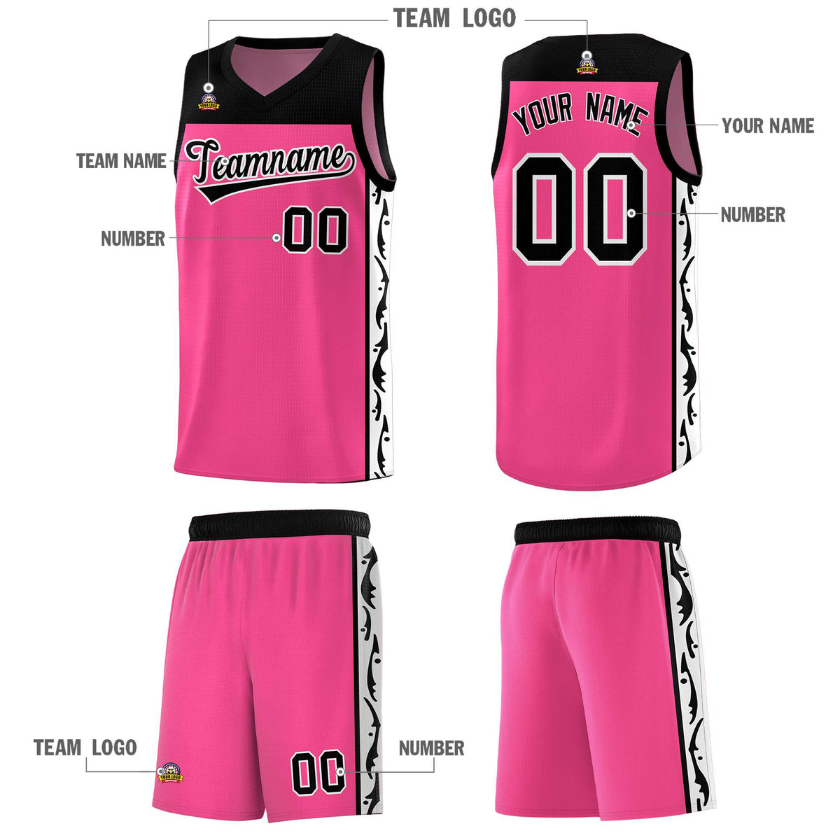 Custom Pink Side Pattern Sports Uniform Basketball Jersey