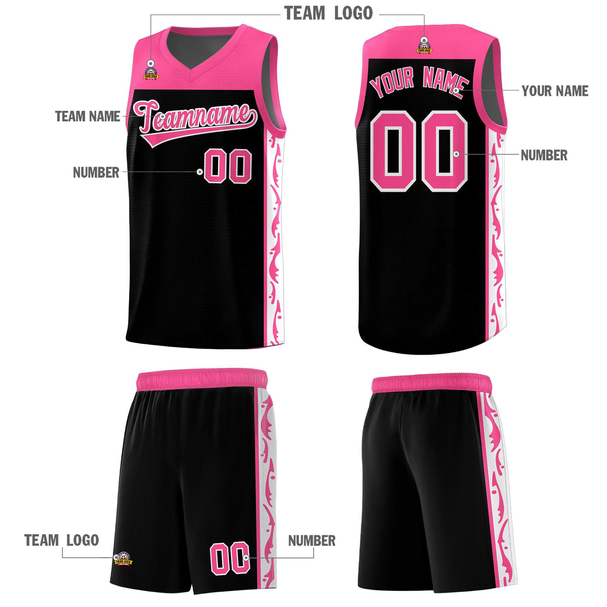Custom Black Side Pattern Sports Uniform Basketball Jersey