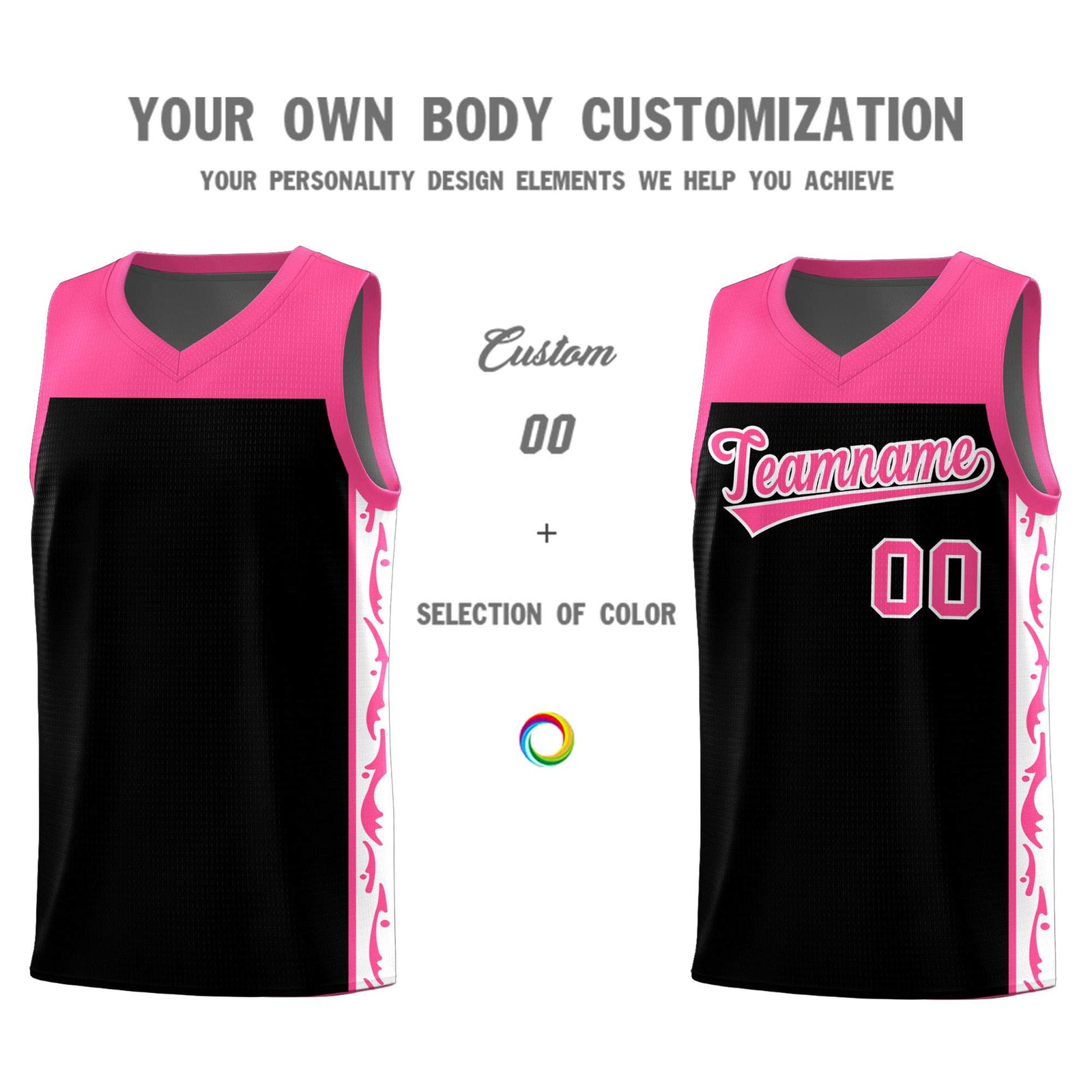 Custom Black Side Pattern Sports Uniform Basketball Jersey
