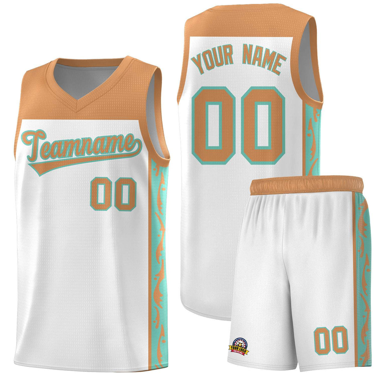 Custom White Side Pattern Sports Uniform Basketball Jersey