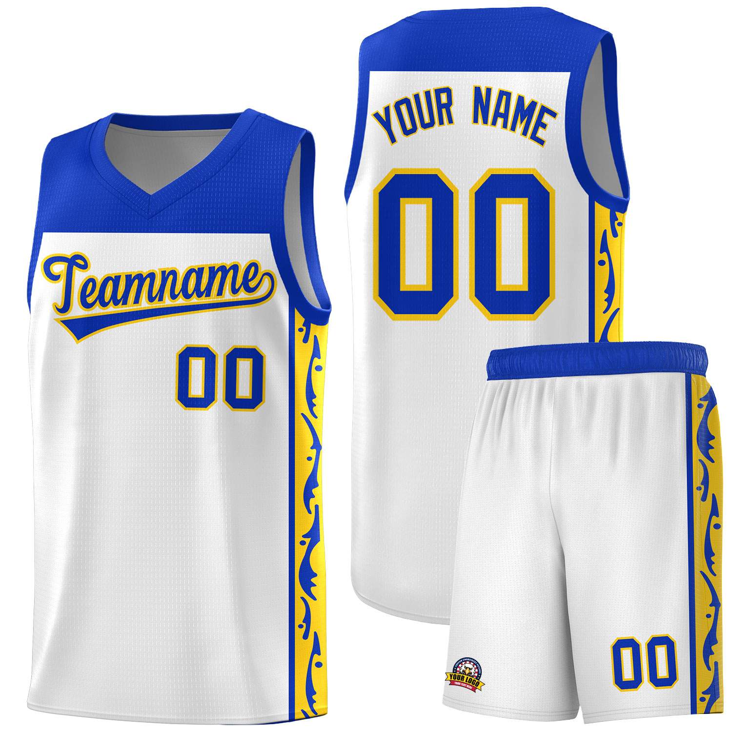 Custom White Side Pattern Sports Uniform Basketball Jersey