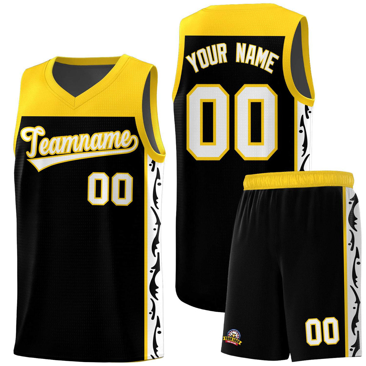 Custom Black Side Pattern Sports Uniform Basketball Jersey