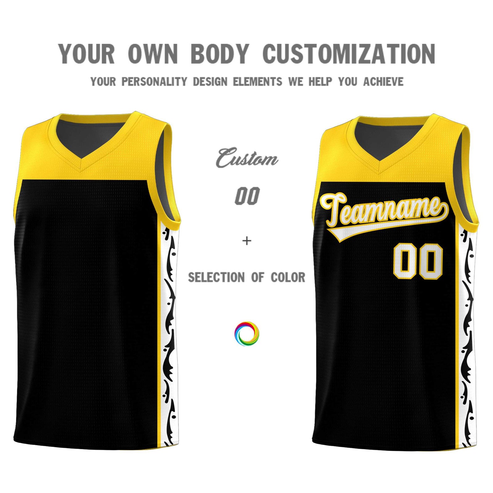 Custom Black Side Pattern Sports Uniform Basketball Jersey