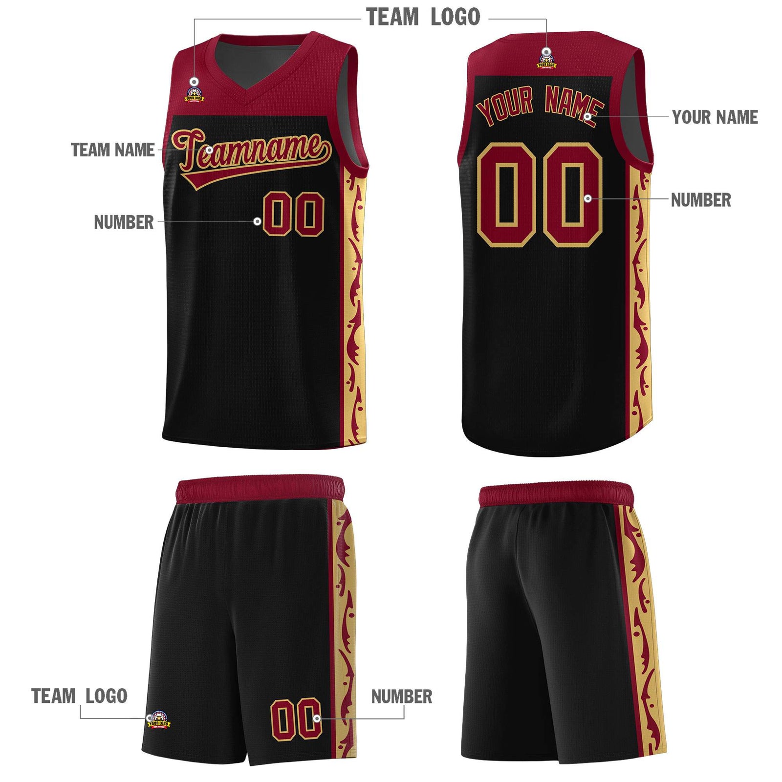 Custom Black Side Pattern Sports Uniform Basketball Jersey