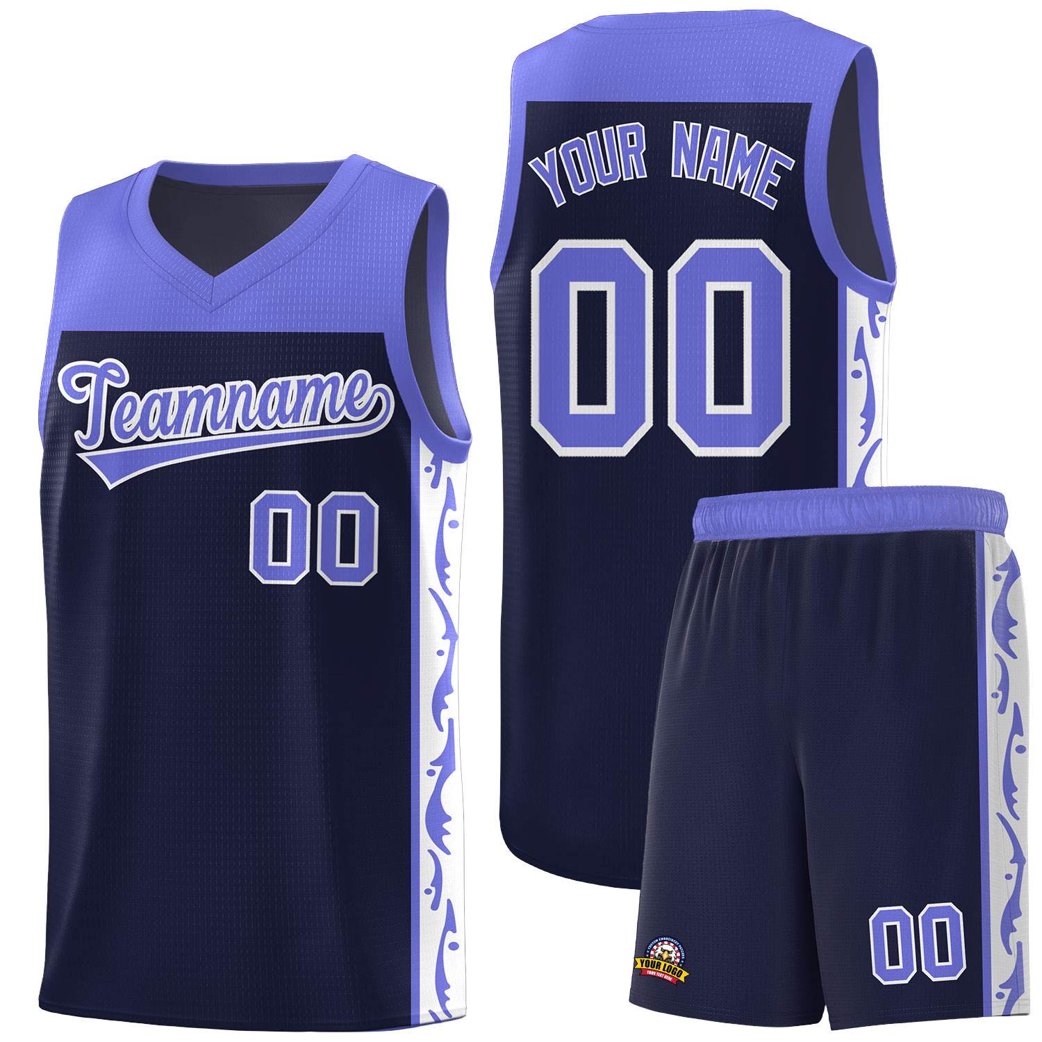 Custom Navy Side Pattern Sports Uniform Basketball Jersey