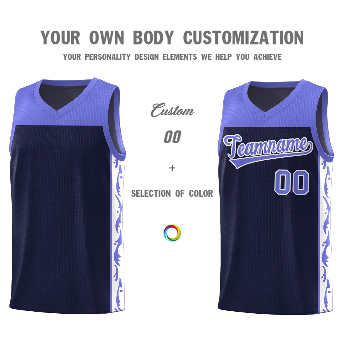 Custom Navy Side Pattern Sports Uniform Basketball Jersey