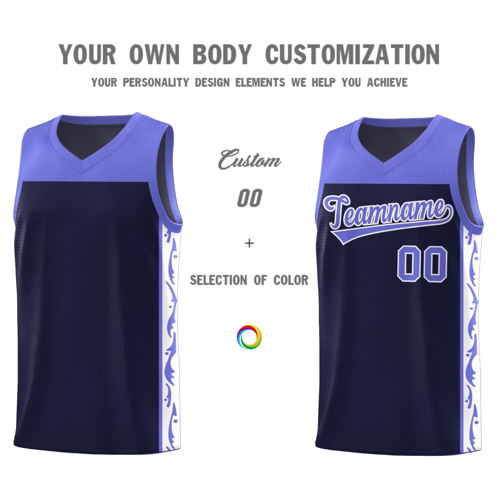 Custom Navy Side Pattern Sports Uniform Basketball Jersey