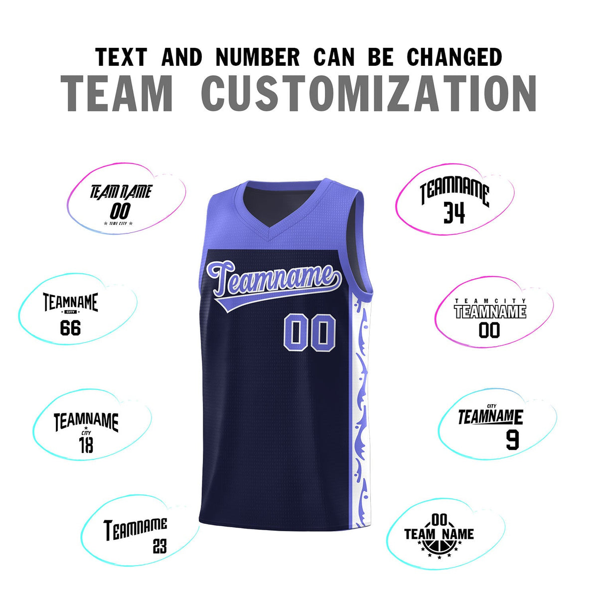 Custom Navy Side Pattern Sports Uniform Basketball Jersey