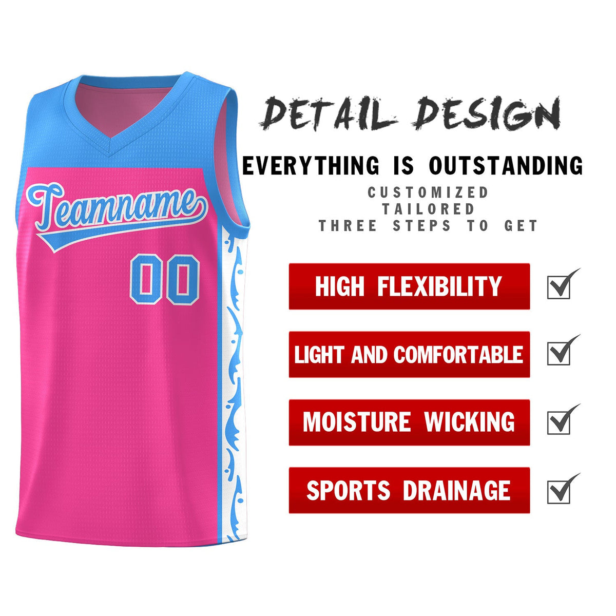 Custom Pink Side Pattern Sports Uniform Basketball Jersey